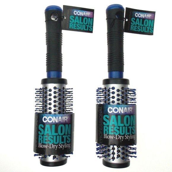Conair Salon Results Set 2 Hairbrushes Blue Blow Dry Styling Round Rubber Grip - Picture 1 of 2